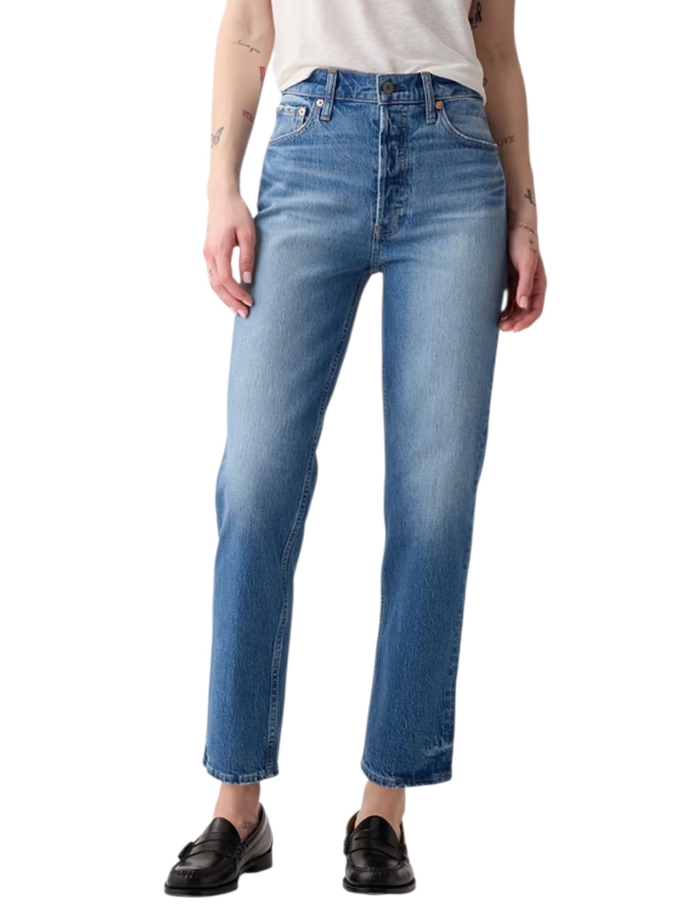 GAP Women's Cheeky Straight-Leg Mid Blue Jeans